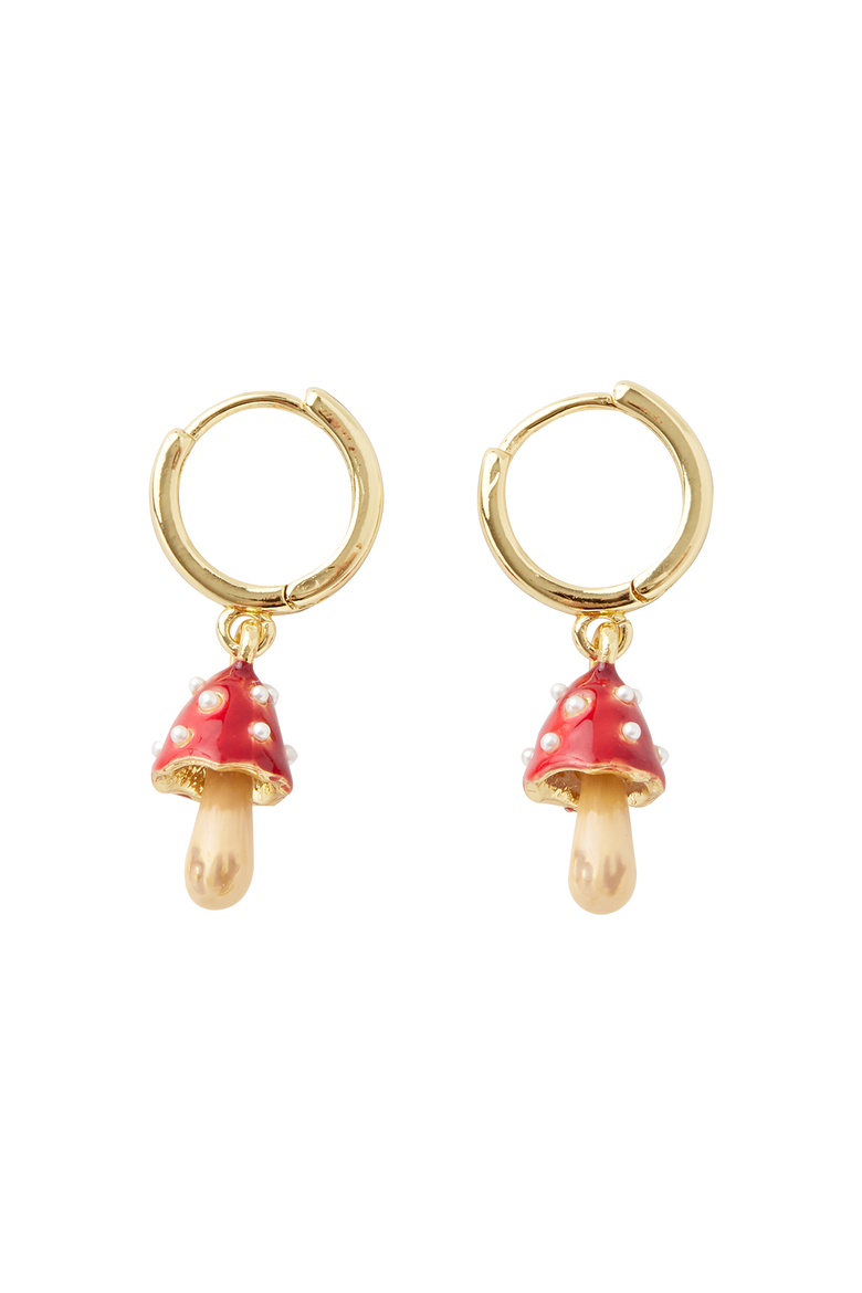 Enamel Mushroom Huggie Earrings, Main, color, Multi & Gold