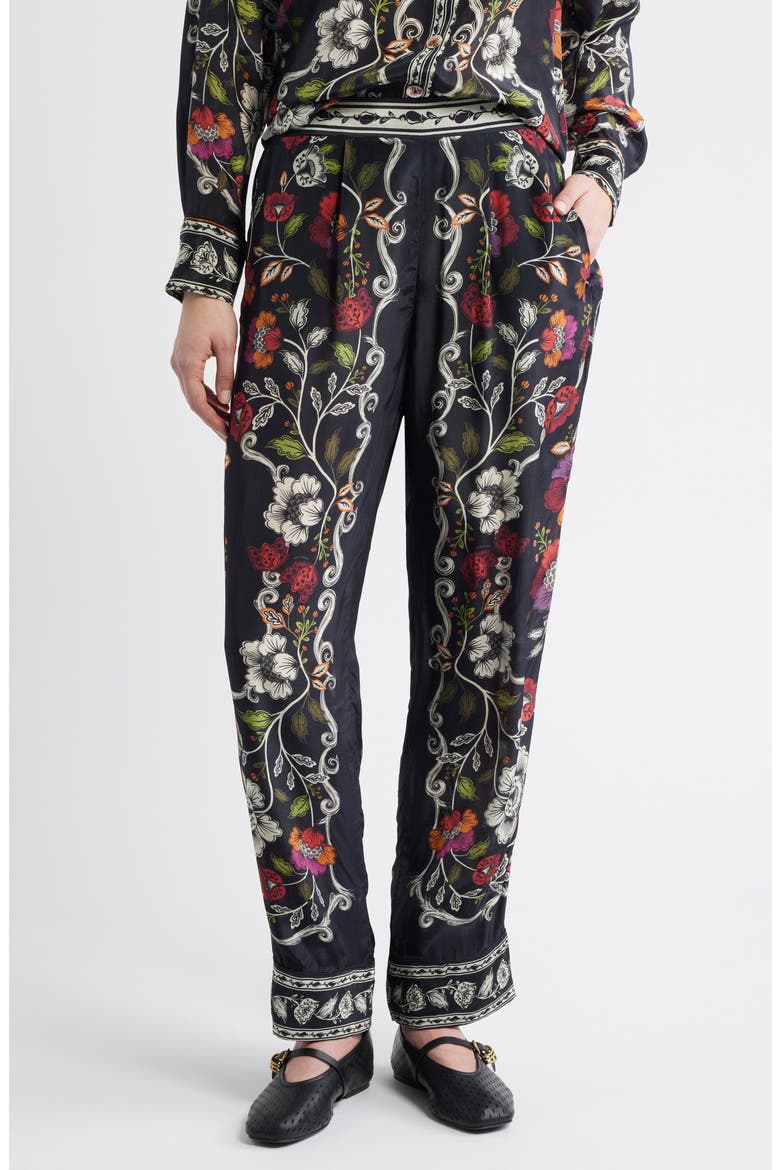 Rococco Floral Straight Leg Pants, Main, color, BLACK