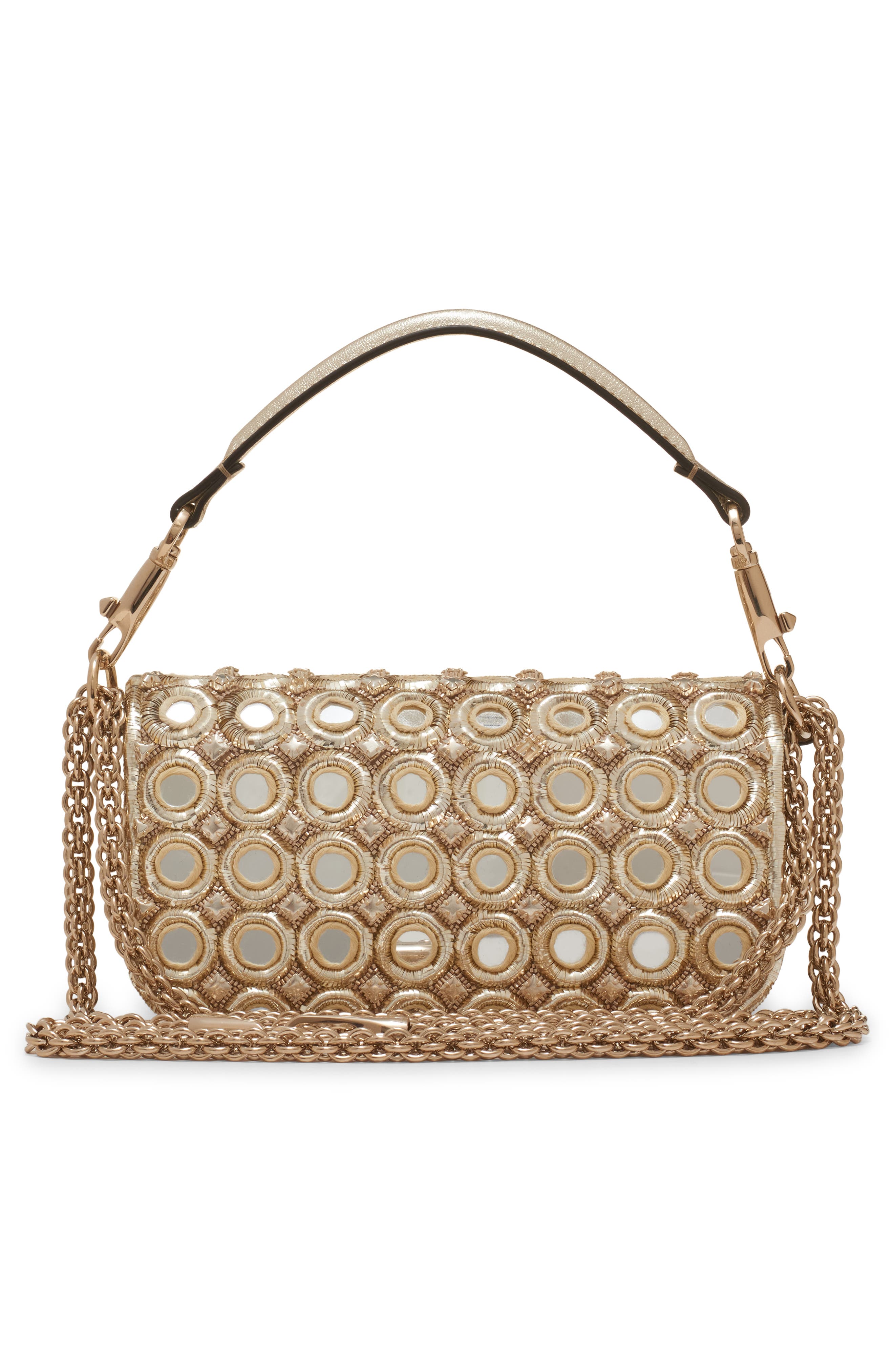 Valentino Garavani Small Locò Jeweled & Beaded Leather Shoulder Bag, Alternate, color, Old Silver/ Sahara Beige