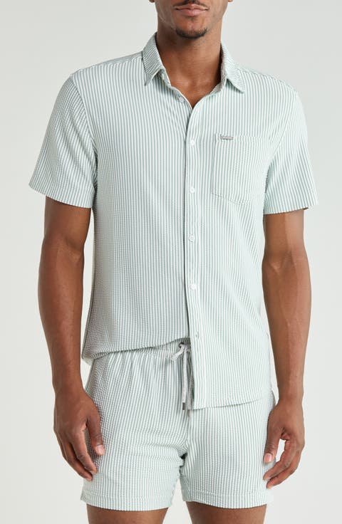 Seersucker Knit Short Sleeve Button-Down Shirt