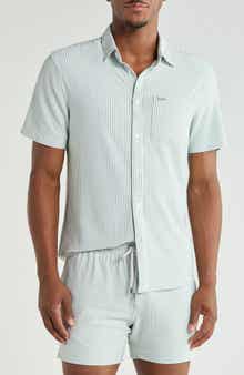 Seersucker Knit Short Sleeve Button-Down Shirt