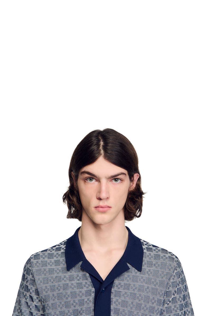 SANDRO Square Cross jacquard shirt, Alternate, color, Navy Blue