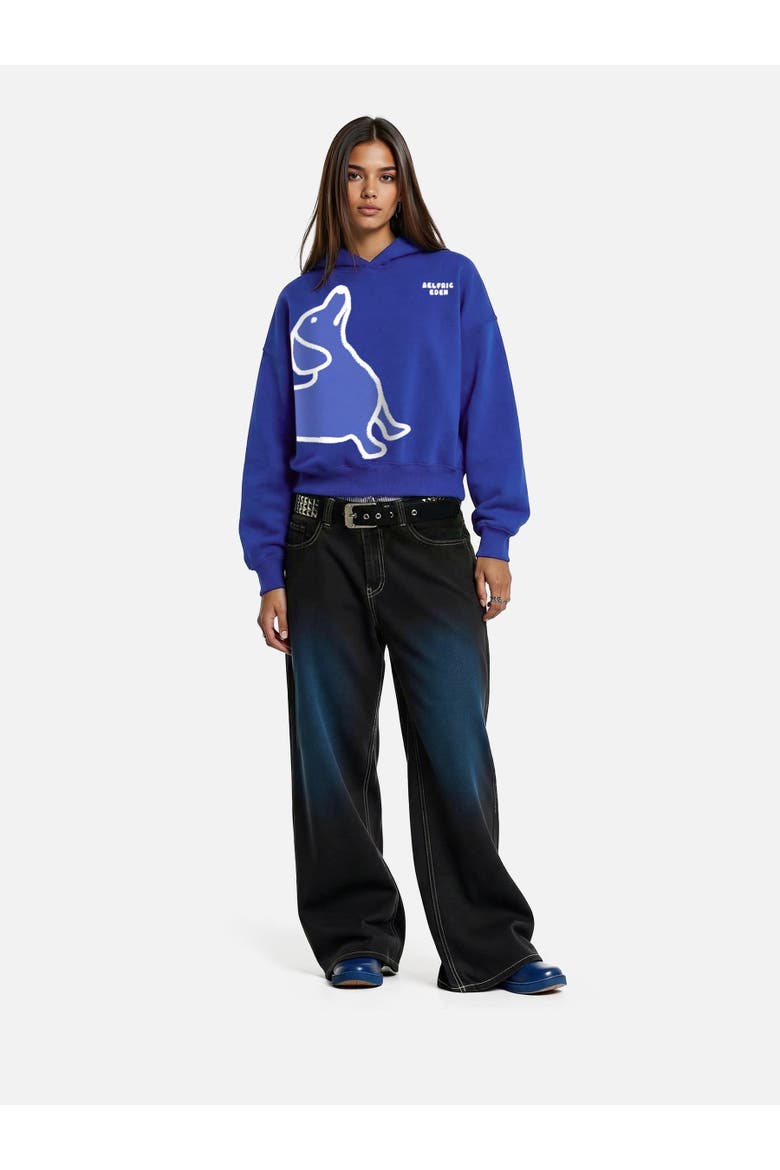 Boxy Dachshund Graphic Hoodie, Main, color, Blue