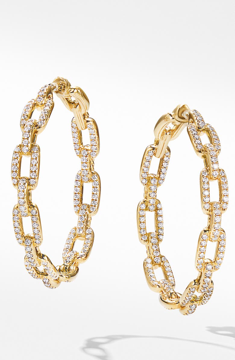 David Yurman Stax Chain Link Hoop Earrings in 18K Yellow Gold with Diamonds, Main, color, 