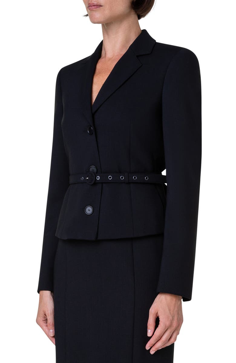Akris punto Belted Stretch Wool Crepe Blazer, Alternate, color, Black