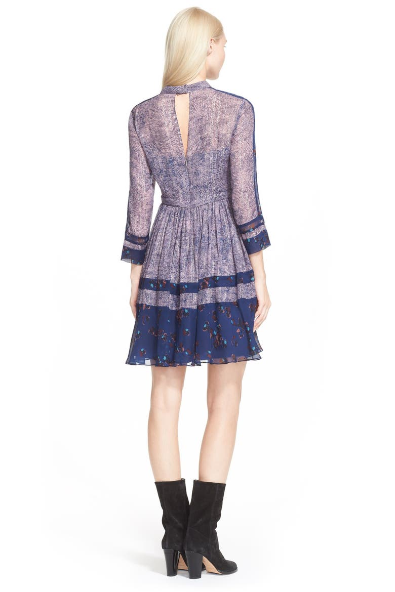 Static Print Silk Blend Dress, Alternate, color, DEWBERRY