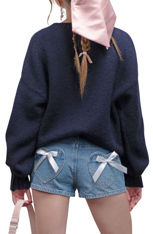 Blu Pepper Bow Sweater In Navy
