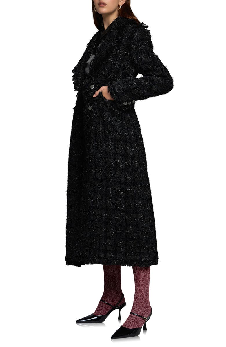 Endless Rose Premium Metallic Long Tweed Coat, Alternate, color, Black