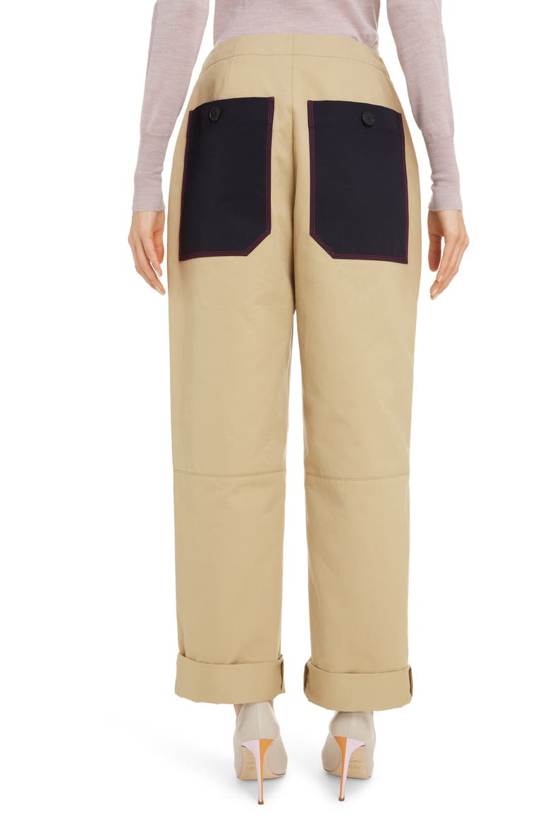 Contrast Pocket Cotton Twill Pants, Alternate, color, FLAX