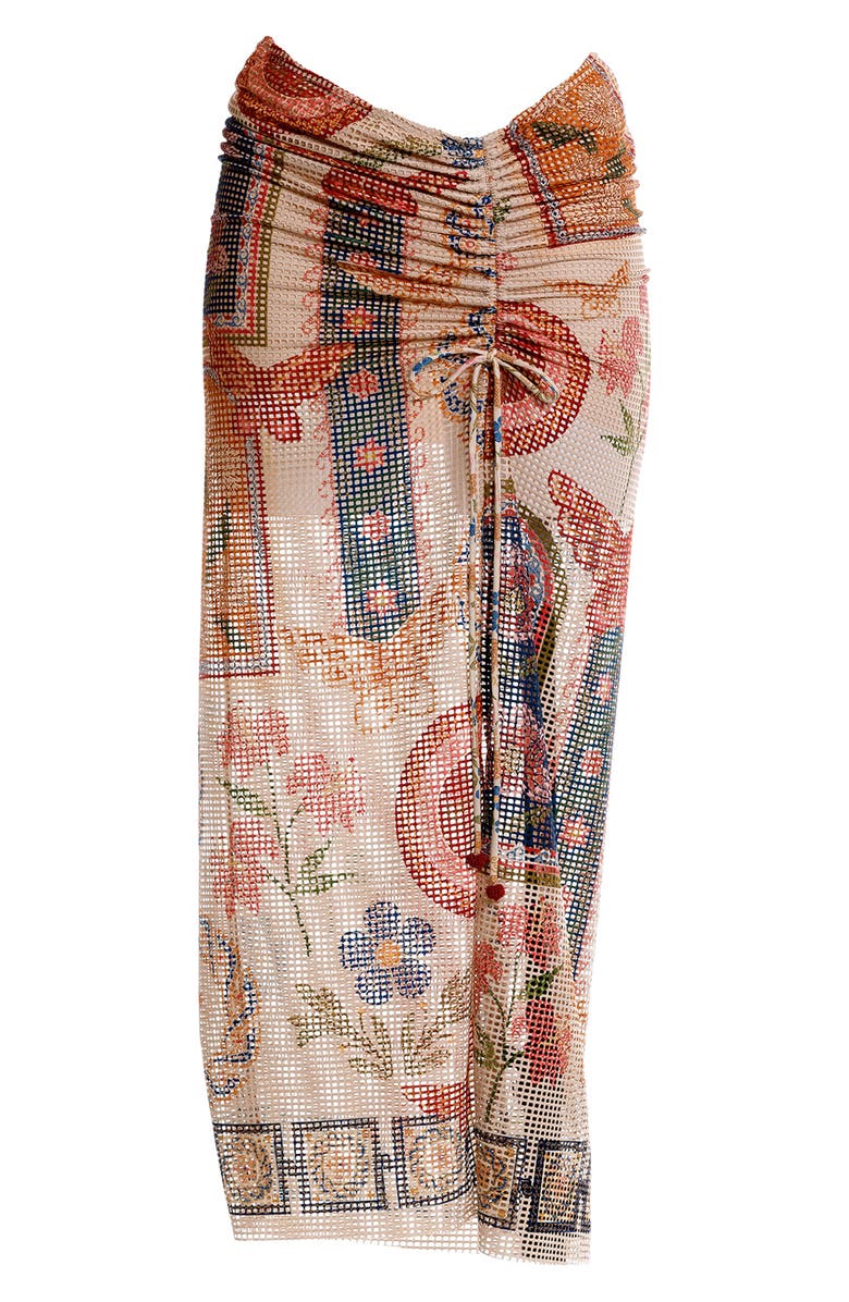 Agua Bendita Tock Fiore Cover-Up Skirt, Alternate, color, Brown