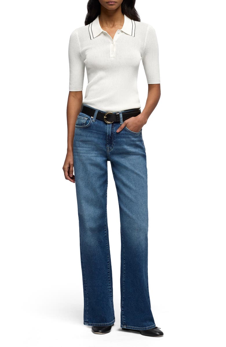 7 For All Mankind Piped Rib Polo Sweater, Alternate, color, White