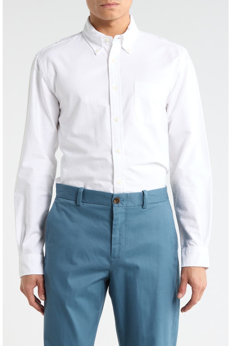 Oxford Long Sleeve Cotton Button-Down Shirt, Main, color, SOLID WHITE