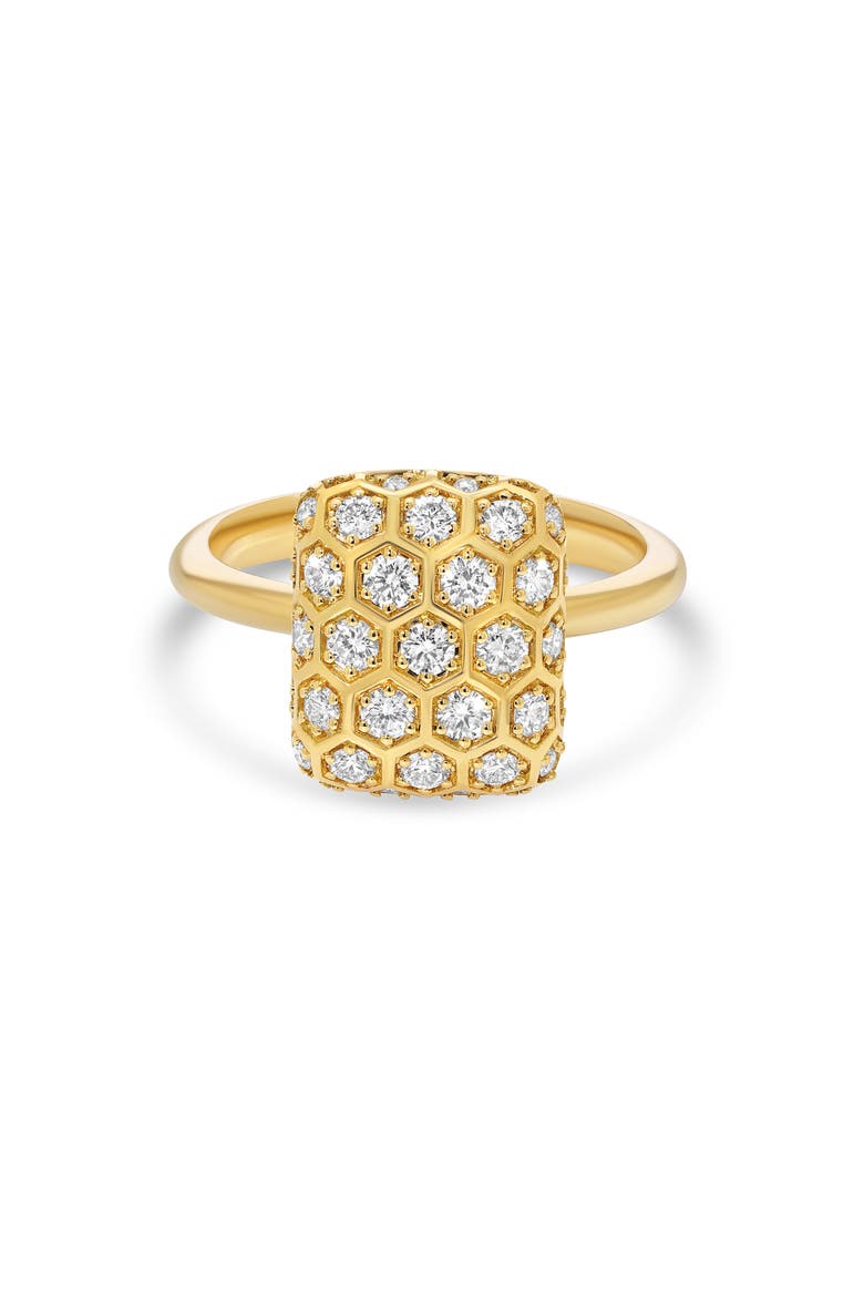 Honeycomb Diamond Square Ring, Main, color, YELLOW GOLD