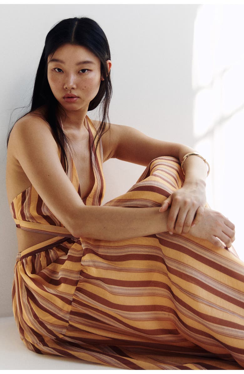 H&M Cut-out Halterneck Dress, Alternate, color, Light Orange/Striped