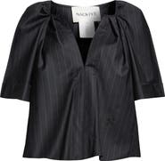 NACKIYÈ Grand Bazaar Pinstripe Crop Stretch Wool Blend Top