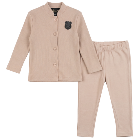 Kids Ribbed Button-Down Set - Pink, 2-Piece