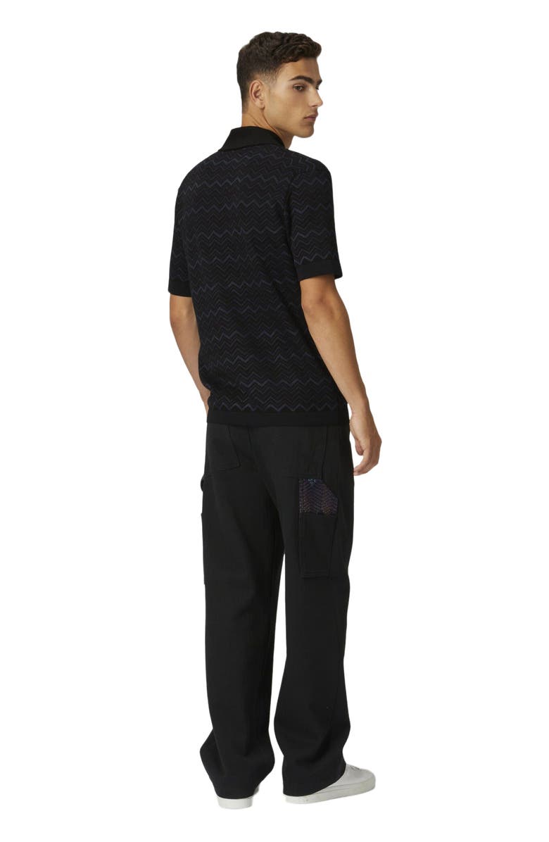 Missoni Knitted Polo Shirt In A Cotton And Viscose Blend Zigzag, Alternate, color, Black & Blue