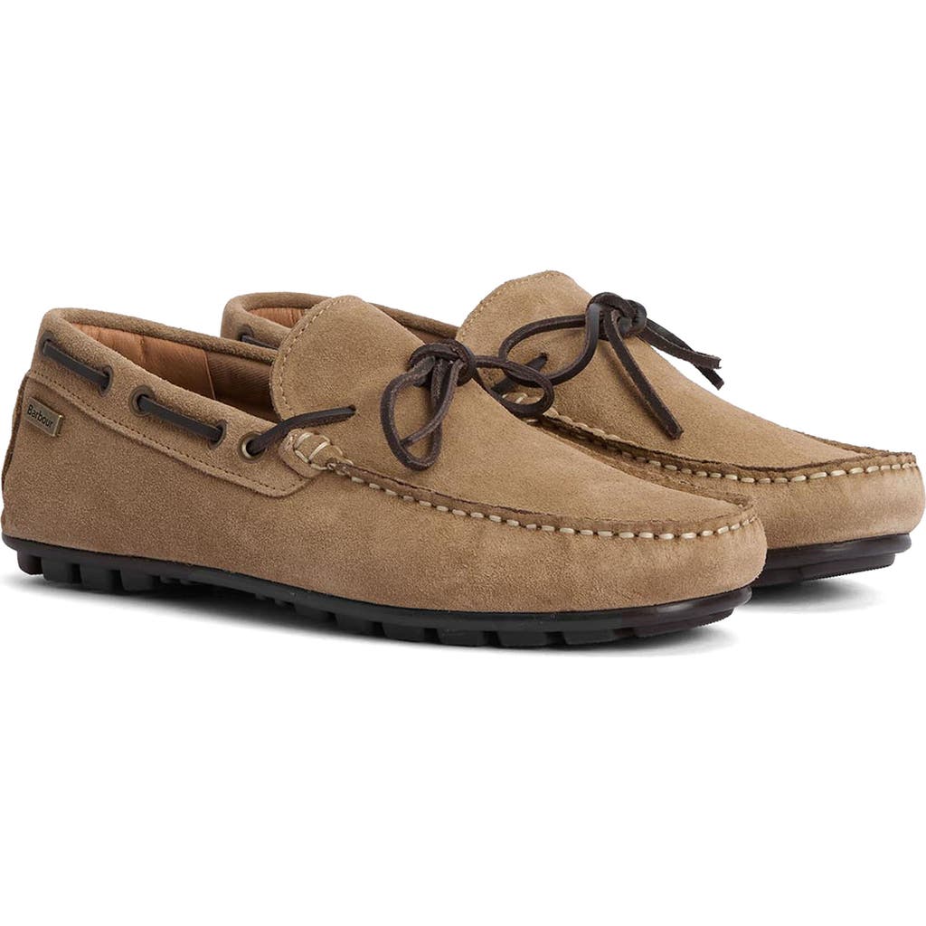 Barbour Courage Driving Shoe In Taupe Suede