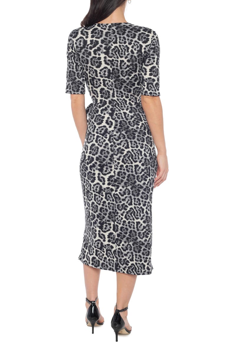 TASH AND SOPHIE Short Sleeve Side Tie Midi Dress, Alternate, color, Black/ Grey