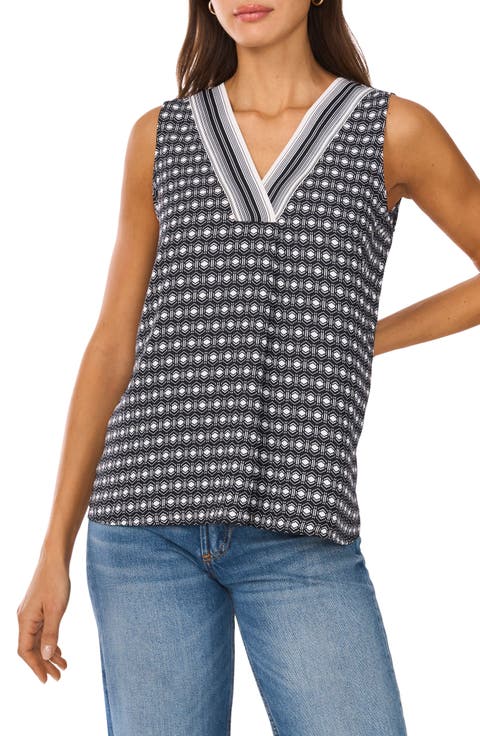 Geo Print Contrast V-Neck Shell