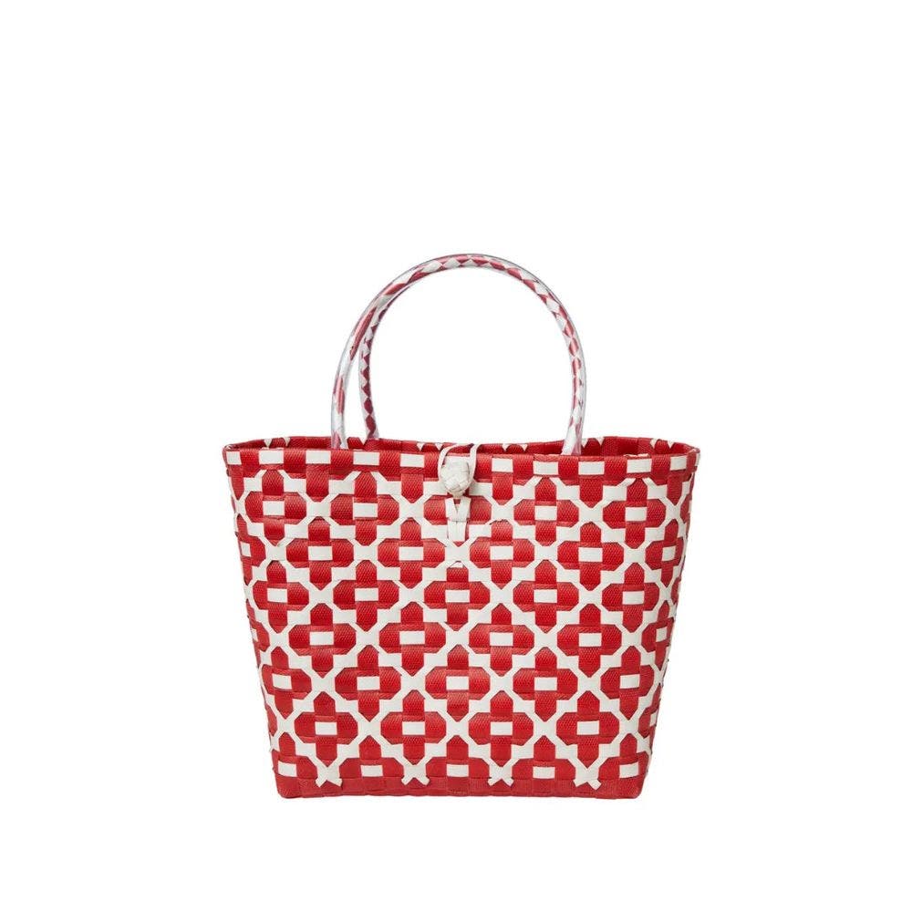 The Kensley Floral Recycled Plastic Handwoven Bag, Main, color, Red Floral