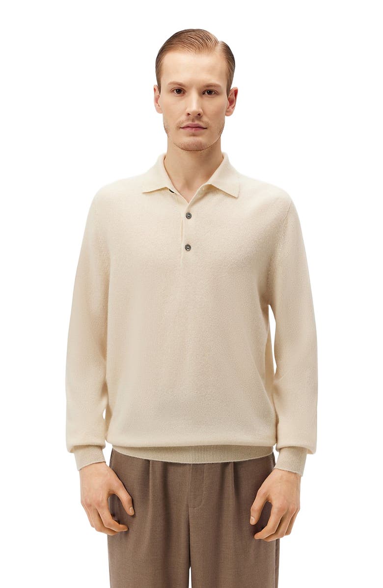 GOBI Mongolian Cashmere Essential Cashmere Polo Sweater, Alternate, color, Off White