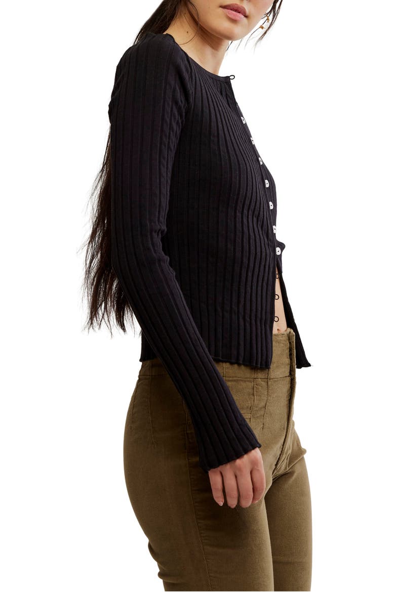 Tilly Rib Long Sleeve Button-Up Top, Alternate, color, BLACK