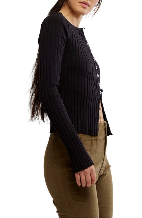 Free People Tilly Rib Long Sleeve Button-up Top In Black