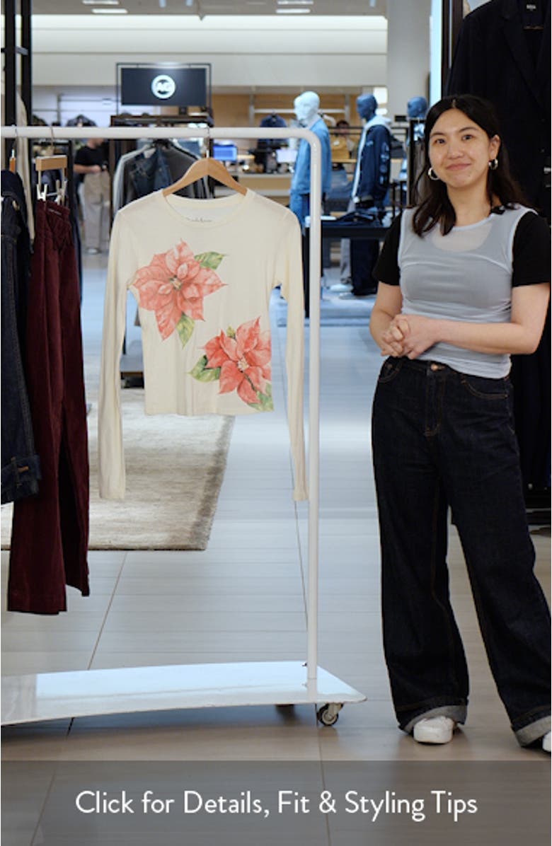 Poinsettia Long Sleeve Cotton Graphic T-Shirt, sales video thumbnail