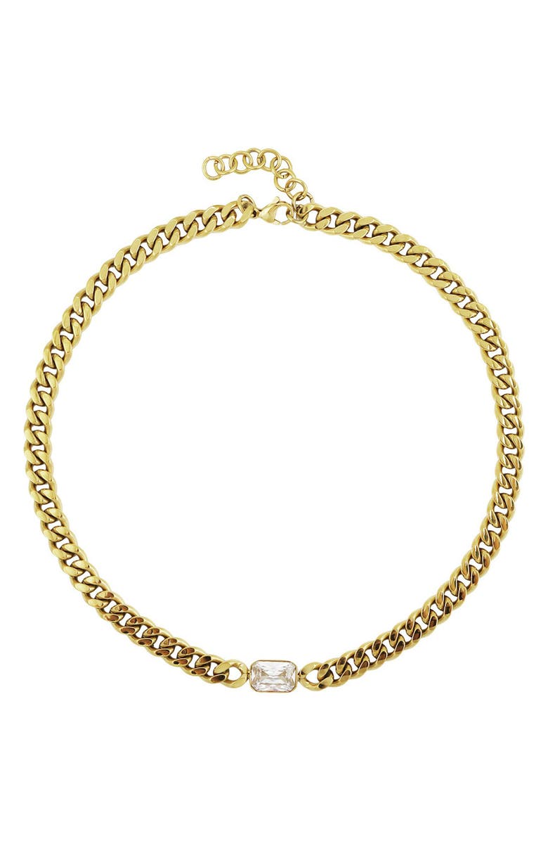 REBL Cubic Zirconia Curb Chain Necklace, Alternate, color, Gold