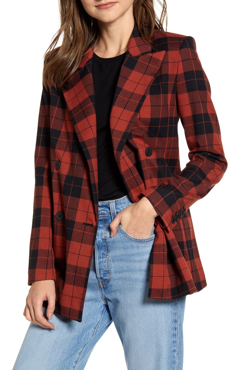 Chelsea28 Double Breasted Plaid Blazer, Main, color, 