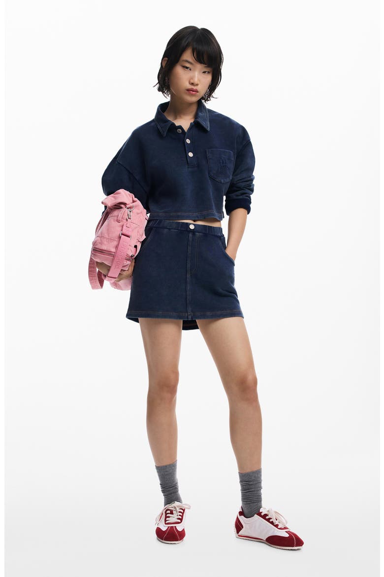 Cotton Crop Polo Sweatshirt, Alternate, color, NAVY
