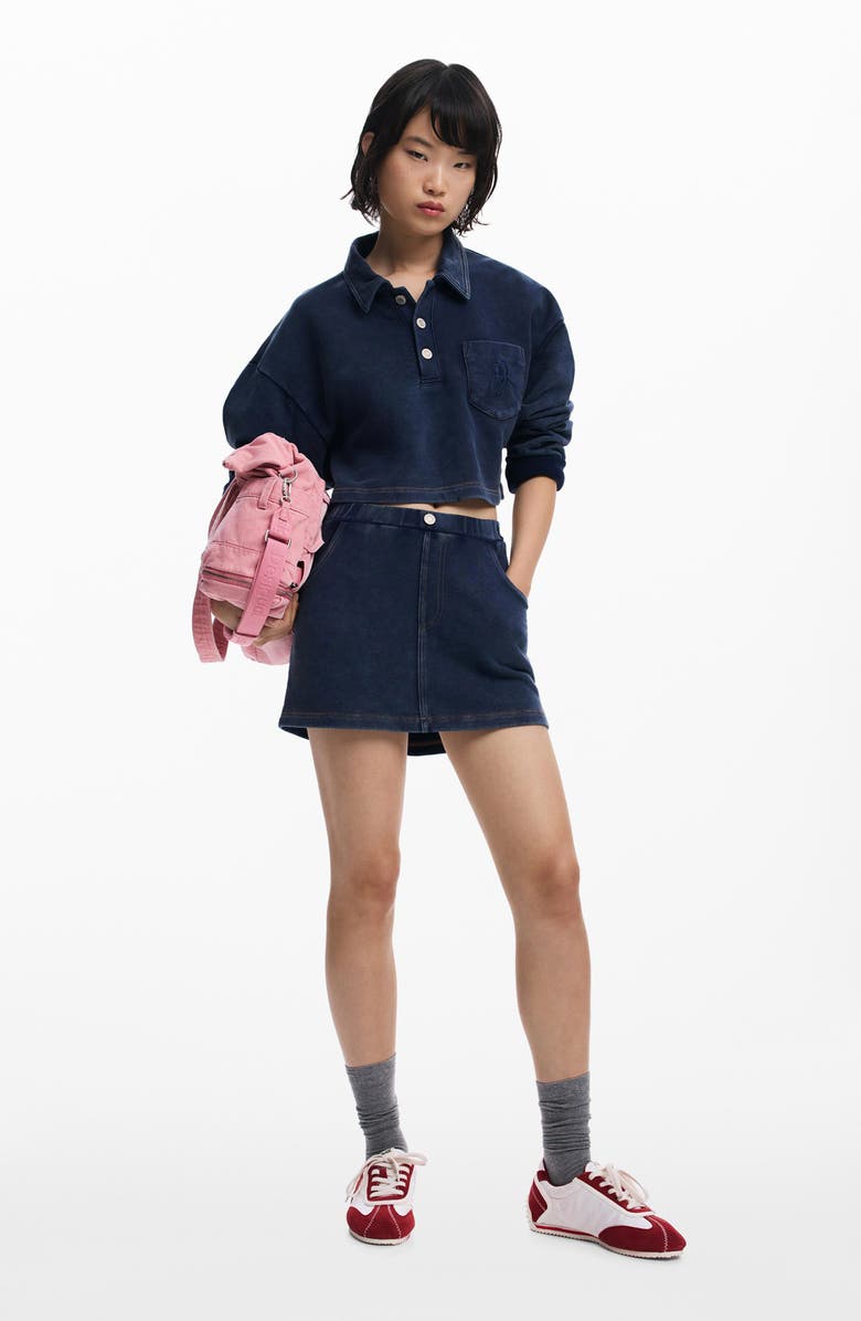 Desigual Cotton Crop Polo Sweatshirt, Alternate, color, Navy