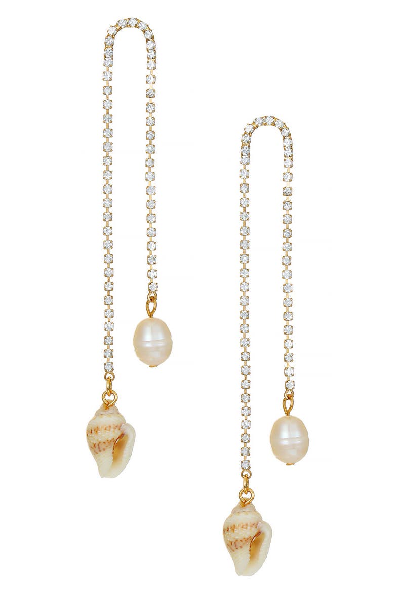 Shell & Freshwater Pearl Drop Earrings, Main, color, GOLD
