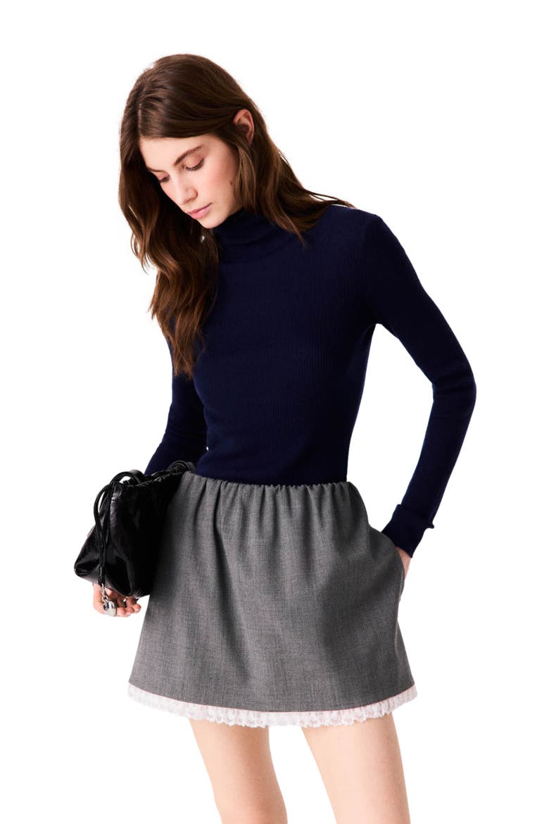 Short skirt with lace trim, Alternate, color, Grey