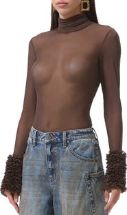 AFRM Helena Ruffle Trim Long Sleeve Mesh Shirt