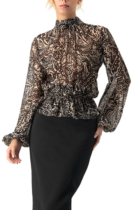 High Neck See-Through Paisley Blouse