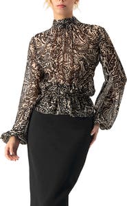 IVONNE High Neck See-Through Paisley Blouse