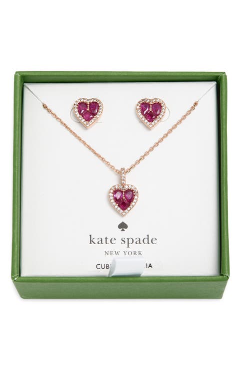 spell it out cubic zirconia heart pendant necklace & stud earrings set