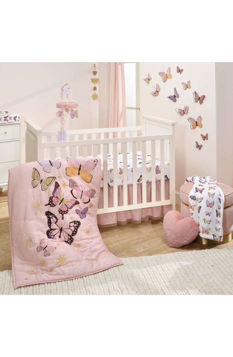 Lambs & Ivy Butterfly Dreams 3-Piece Nursery Baby Crib Bedding Set, Alternate, color, Pink