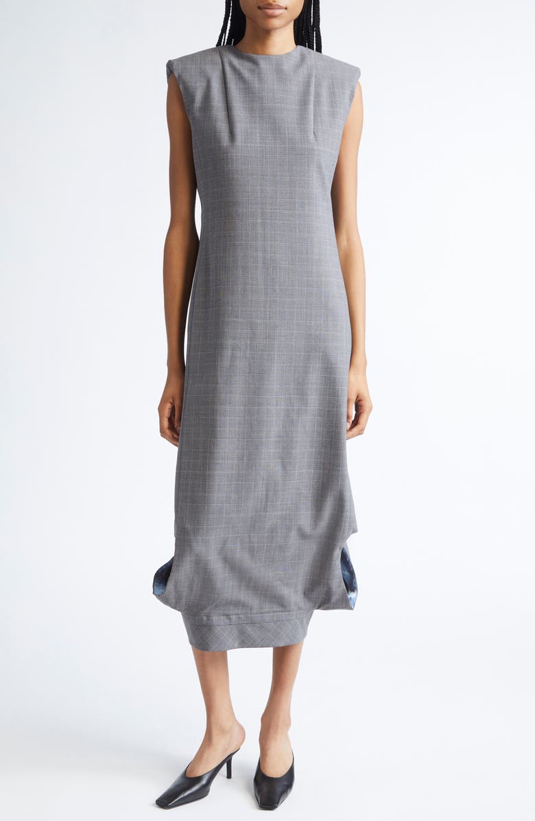 JULIE KEGELS Duany Plaid Wool Gabardine Dress, Main, color, Grey