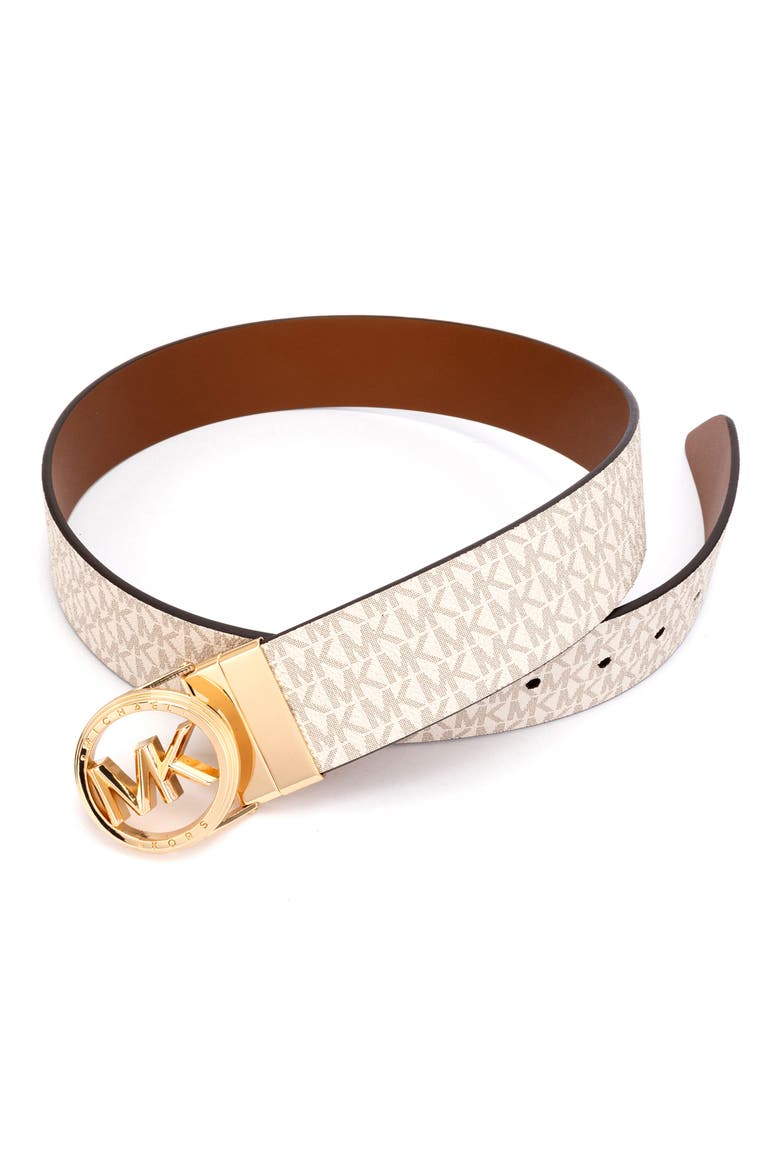 Reversible Leather Belt, Alternate, color, VANILLA/ LUGGAGE