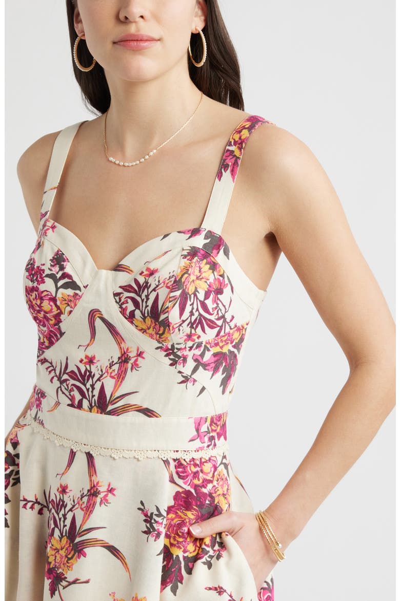 Lace Detail Floral Tiered Minidress, Alternate, color, BEIGE- PINK ANTOINETTE FLORAL