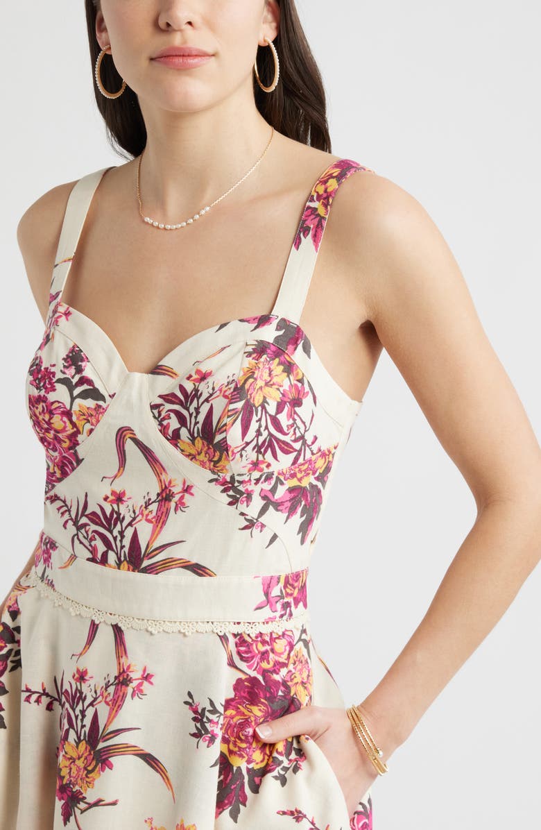 Chelsea28 Lace Detail Floral Tiered Minidress, Alternate, color, Beige- Pink Antoinette Floral