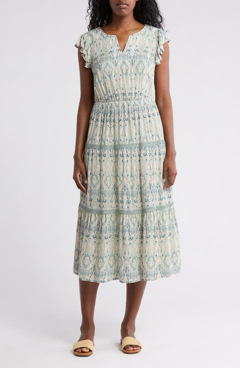 Ruffle Cap Sleeve Tiered Midi Dress