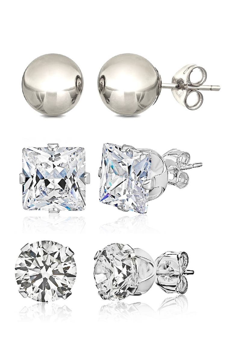 BEST SILVER Sterling Silver & CZ Assorted Earring Set, Main, color, 
