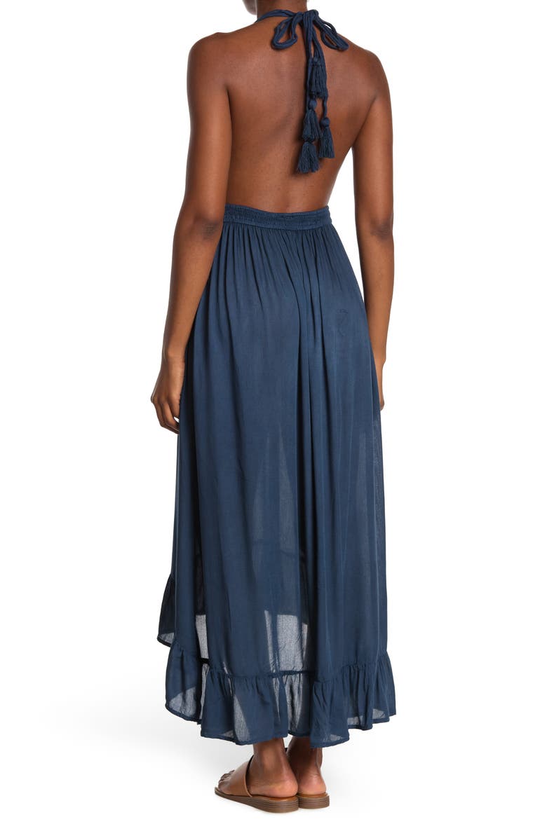 BOHO ME Open Back Plunge Neck Ombré Halter Dress, Alternate, color, Midnight