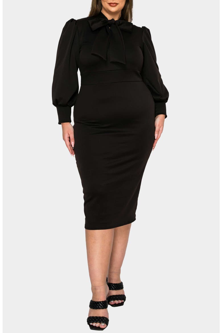 Anastasia Tie Neck Long Sleeve Dress, Main, color, BLACK