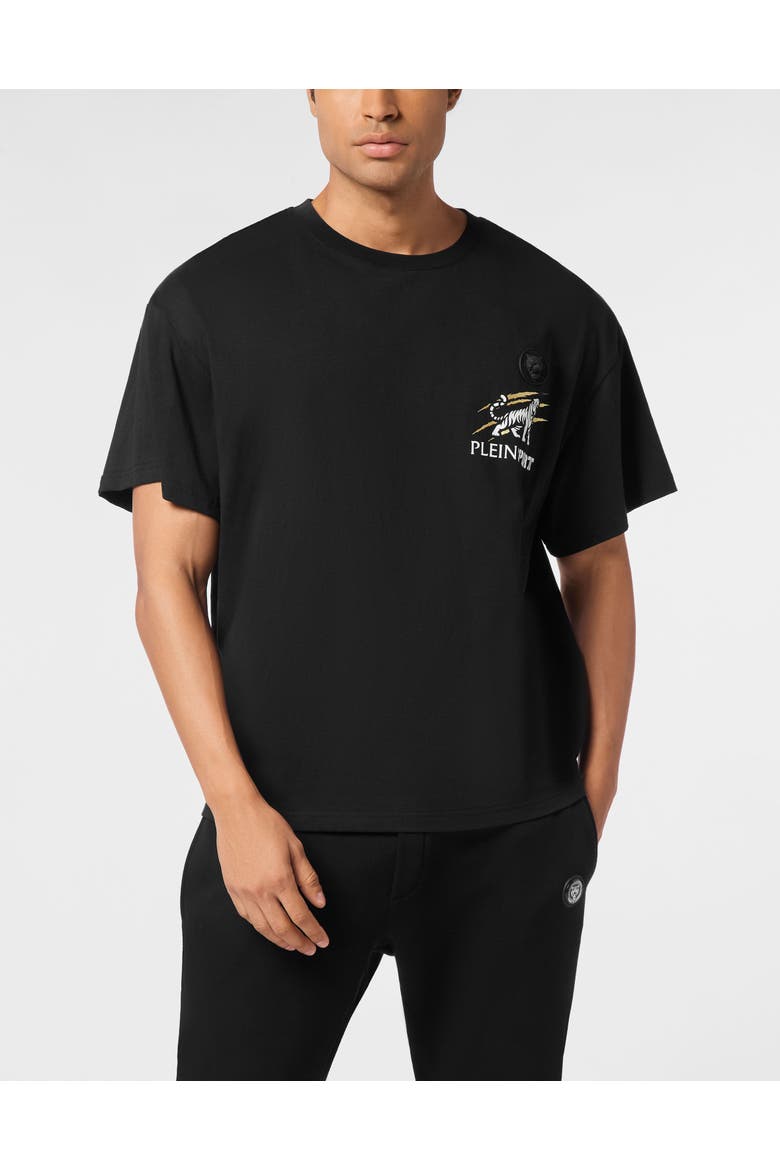 T-Shirt Round Neck Ss Tiger Men, Main, color, black/lightgold