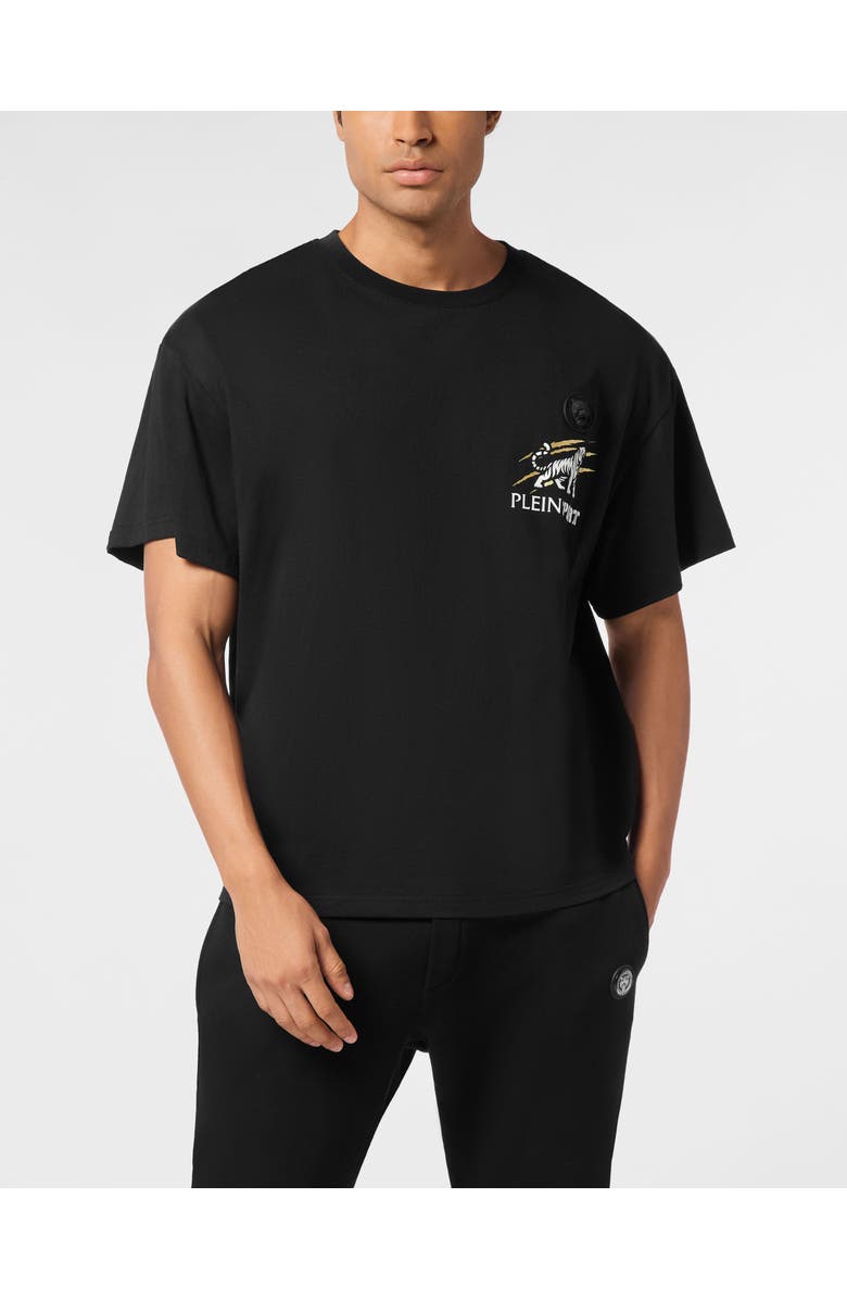 PLEIN SPORT Round Neck T-Shirt Tiger Scratch Men, Main, color, Black/Lightgold